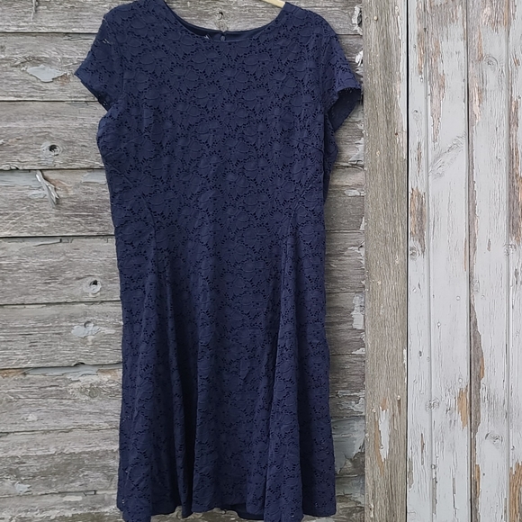 Eyelet Navy Blue midi Dress - Picture 1 of 4